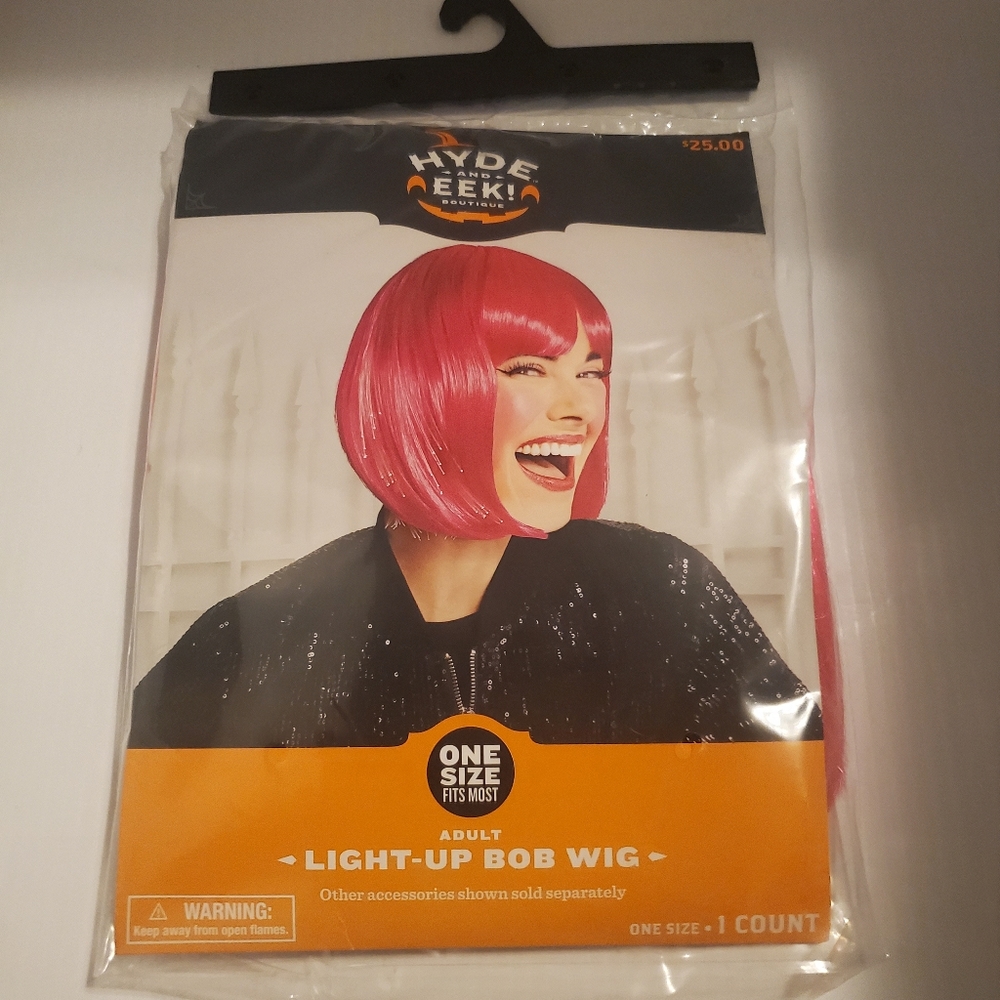 Hyde and Eek! Adult Light-Up Bob Wig, Pink, NIB